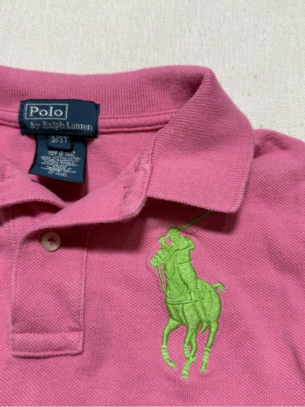 Polo by Ralph Lauren Pink Polo Top with‎ Lime Green Pony Three Kids Toddler 3T